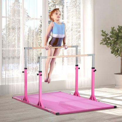 Home Gyms |  Qaba Double Horizontal Bars, Junior Gymnastic Training Parallel Bars with Double-locking System Home Gyms Home Gyms