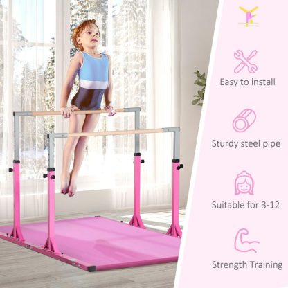 Home Gyms |  Qaba Double Horizontal Bars, Junior Gymnastic Training Parallel Bars with Double-locking System Home Gyms Home Gyms