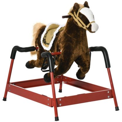 Home Gyms |  Qaba Kids Spring Rocking Horse, Ride on Horse for Girls and Boys with Animal Sounds, Plush Horse Ride-on with Soft Feel Home Gyms Home Gyms