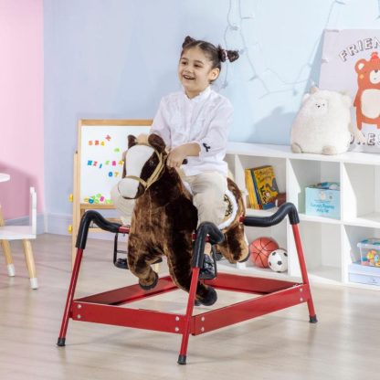 Home Gyms |  Qaba Kids Spring Rocking Horse, Ride on Horse for Girls and Boys with Animal Sounds, Plush Horse Ride-on with Soft Feel Home Gyms Home Gyms