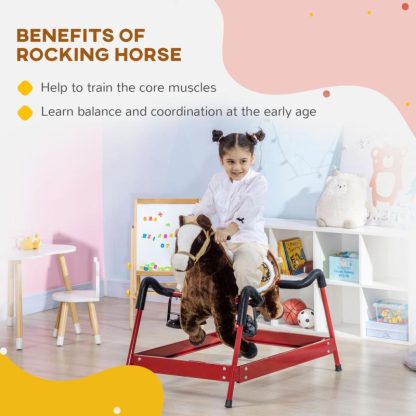 Home Gyms |  Qaba Kids Spring Rocking Horse, Ride on Horse for Girls and Boys with Animal Sounds, Plush Horse Ride-on with Soft Feel Home Gyms Home Gyms