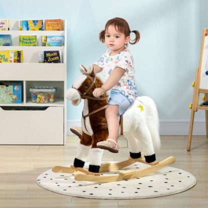 Home Gyms |  Qaba Rocking Horse with Sound, Ride on Horse with Saddle, Toddler Rocker, Gift for 3-8 Year Old, Brown Home Gyms Home Gyms