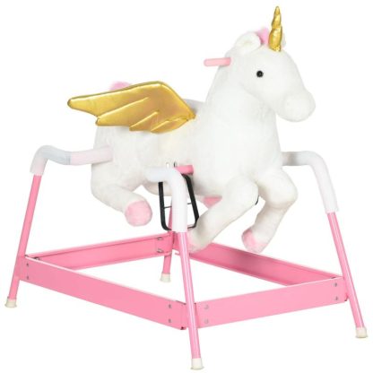 Home Gyms |  Qaba Spring Rocking Horse, Kids Ride on Horse for 5-12 Years, Ride on Toy with Sound, Unicorn Design, Pink Home Gyms Home Gyms