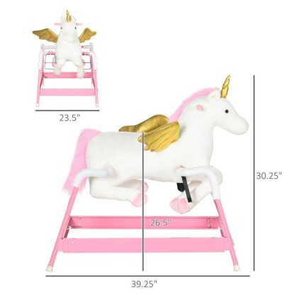 Home Gyms |  Qaba Spring Rocking Horse, Kids Ride on Horse for 5-12 Years, Ride on Toy with Sound, Unicorn Design, Pink Home Gyms Home Gyms