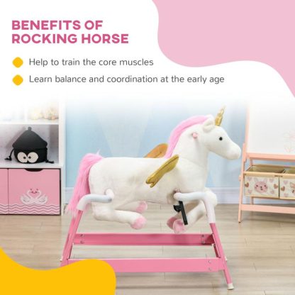 Home Gyms |  Qaba Spring Rocking Horse, Kids Ride on Horse for 5-12 Years, Ride on Toy with Sound, Unicorn Design, Pink Home Gyms Home Gyms