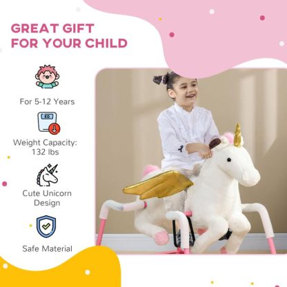 Home Gyms |  Qaba Spring Rocking Horse, Kids Ride on Horse for 5-12 Years, Ride on Toy with Sound, Unicorn Design, Pink Home Gyms Home Gyms