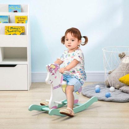 Home Gyms |  Qaba Wooden Rocking Horse Toddler Rocker Ride On Unicorn for 1-3 Years Old Baby Toy Girl and Boy Gift Home Gyms Home Gyms