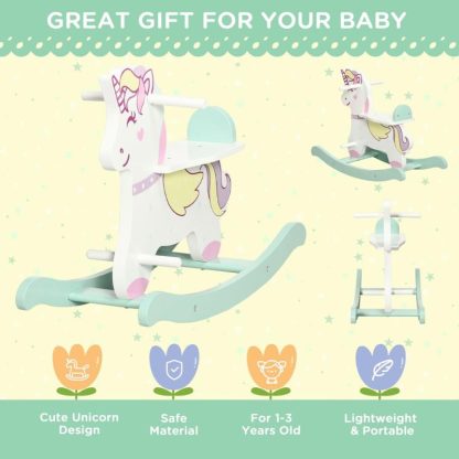 Home Gyms |  Qaba Wooden Rocking Horse Toddler Rocker Ride On Unicorn for 1-3 Years Old Baby Toy Girl and Boy Gift Home Gyms Home Gyms