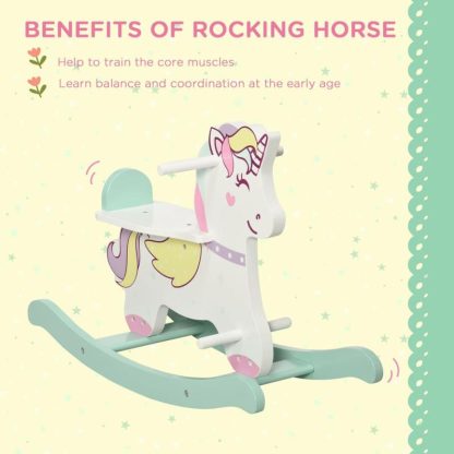 Home Gyms |  Qaba Wooden Rocking Horse Toddler Rocker Ride On Unicorn for 1-3 Years Old Baby Toy Girl and Boy Gift Home Gyms Home Gyms