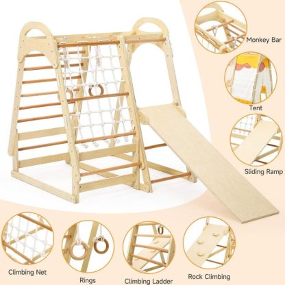 Home Gyms |  Toddler Indoor Gym Playset, 7-in-1 Jungle Gym Playset for Toddlers Home Gyms Brown