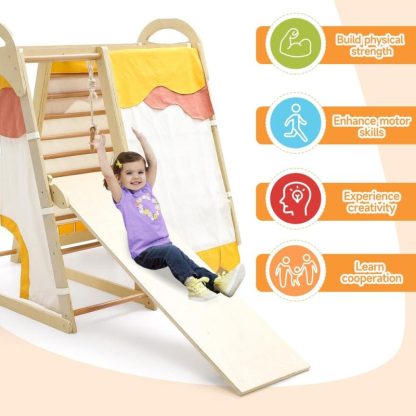 Home Gyms |  Toddler Indoor Gym Playset, 7-in-1 Jungle Gym Playset for Toddlers Home Gyms Brown