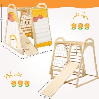 Home Gyms |  Toddler Indoor Gym Playset, 7-in-1 Jungle Gym Playset for Toddlers Home Gyms Brown