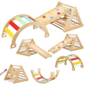 Home Gyms |  Toddler Indoor Gym Playset Sided Wooden Triangle Climber Home Gyms Beige