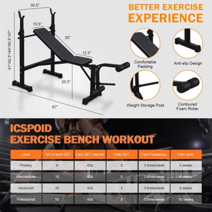 Home Gyms |  Weight Bench, Bench Press Set w/ Squat Rack & Bench Full-Body Workout – Black – 67.72″L Home Gyms Home Gyms