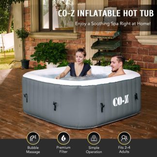 Hot Tubs |  CO-Z Square Inflatable Hot Tub, 4 Person Blow Up Portable Hot Tub Hot Tubs Black & White/Blue & White/Green & White/Grey & White