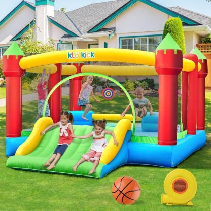 Inflatable Bounce Houses |  15′ x 12′ Large Inflatable Bounce House for 6 Kids with Blower & Slide for 3-10 yrs Children & Basket Ball Hoop Inflatable Bounce Houses Inflatable Bounce Houses