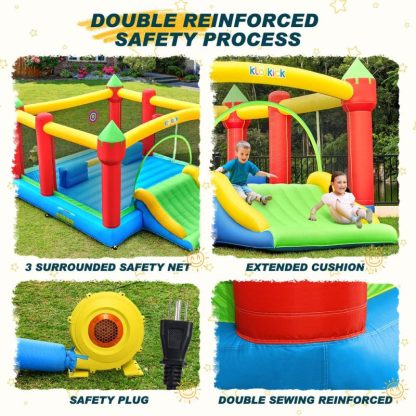 Inflatable Bounce Houses |  15′ x 12′ Large Inflatable Bounce House for 6 Kids with Blower & Slide for 3-10 yrs Children & Basket Ball Hoop Inflatable Bounce Houses Inflatable Bounce Houses