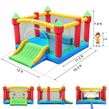 Inflatable Bounce Houses |  15′ x 12′ Large Inflatable Bounce House for 6 Kids with Blower & Slide for 3-10 yrs Children & Basket Ball Hoop Inflatable Bounce Houses Inflatable Bounce Houses