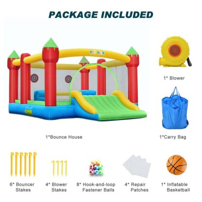 Inflatable Bounce Houses |  15′ x 12′ Large Inflatable Bounce House for 6 Kids with Blower & Slide for 3-10 yrs Children & Basket Ball Hoop Inflatable Bounce Houses Inflatable Bounce Houses