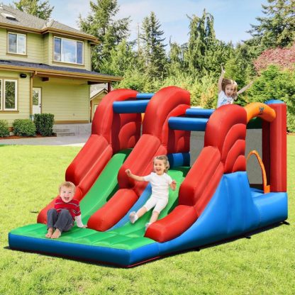 Inflatable Bounce Houses |  3-in-1 Inflatable Bounce House Jumping Castle Bouncer w/ Blower – Blue+ Green + Red + Orange Inflatable Bounce Houses Inflatable Bounce Houses