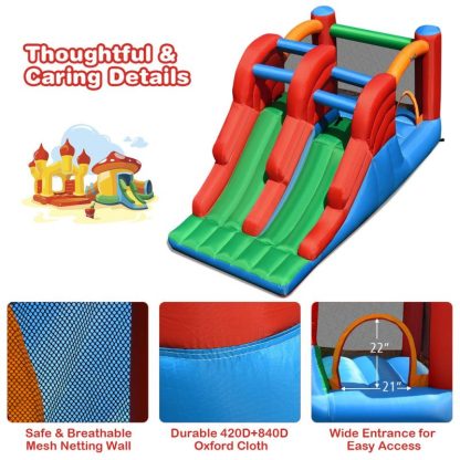 Inflatable Bounce Houses |  3-in-1 Inflatable Bounce House Jumping Castle Bouncer w/ Blower – Blue+ Green + Red + Orange Inflatable Bounce Houses Inflatable Bounce Houses