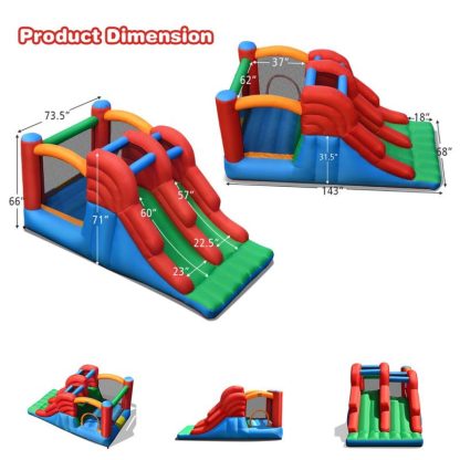 Inflatable Bounce Houses |  3-in-1 Inflatable Bounce House Jumping Castle Bouncer w/ Blower – Blue+ Green + Red + Orange Inflatable Bounce Houses Inflatable Bounce Houses