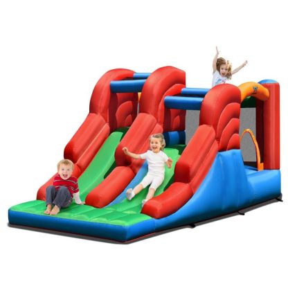 Inflatable Bounce Houses |  3-in-1 Inflatable Bounce House Jumping Castle Bouncer w/ Blower – Blue+ Green + Red + Orange Inflatable Bounce Houses Inflatable Bounce Houses