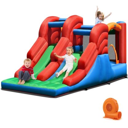 Inflatable Bounce Houses |  3-in-1 Inflatable Bounce House Jumping Castle Bouncer w/ Blower – Blue+ Green + Red + Orange Inflatable Bounce Houses Inflatable Bounce Houses