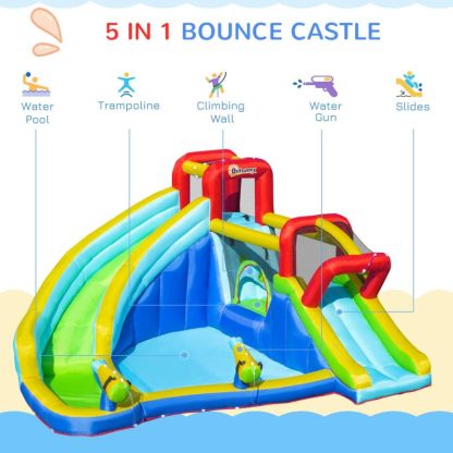 Inflatable Bounce Houses |  5-in-1 Inflatable Water Slide Kids Bounce House Jumping Castle Includes Trampoline Slide Water Pool w/ 450W Air Blower Inflatable Bounce Houses Inflatable Bounce Houses