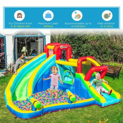 Inflatable Bounce Houses |  5-in-1 Inflatable Water Slide Kids Bounce House Jumping Castle Includes Trampoline Slide Water Pool w/ 450W Air Blower Inflatable Bounce Houses Inflatable Bounce Houses