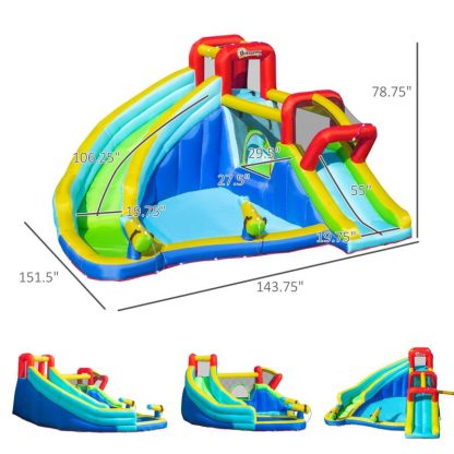 Inflatable Bounce Houses |  5-in-1 Inflatable Water Slide Kids Bounce House Jumping Castle Includes Trampoline Slide Water Pool w/ 450W Air Blower Inflatable Bounce Houses Inflatable Bounce Houses