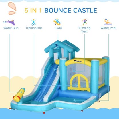 Inflatable Bounce Houses |  5-in-1 Inflatable Water Slide, Kids Castle Bounce House Includes Slide, Trampoline, Pool, Water Gun, Climbing Wall Inflatable Bounce Houses Inflatable Bounce Houses