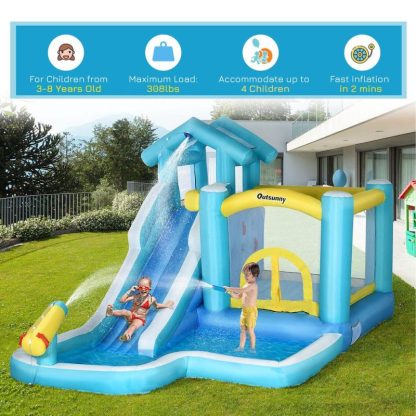 Inflatable Bounce Houses |  5-in-1 Inflatable Water Slide, Kids Castle Bounce House Includes Slide, Trampoline, Pool, Water Gun, Climbing Wall Inflatable Bounce Houses Inflatable Bounce Houses