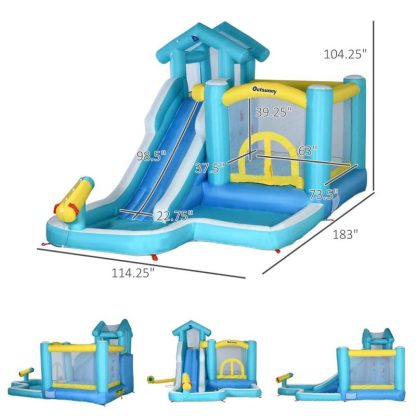 Inflatable Bounce Houses |  5-in-1 Inflatable Water Slide, Kids Castle Bounce House Includes Slide, Trampoline, Pool, Water Gun, Climbing Wall Inflatable Bounce Houses Inflatable Bounce Houses