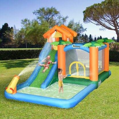 Inflatable Bounce Houses |  5-in-1 Inflatble Water Slide Kids Bounce House Summer Theme Jumping Castle Includes Slide Trampoline Pool Water Gun Inflatable Bounce Houses Inflatable Bounce Houses