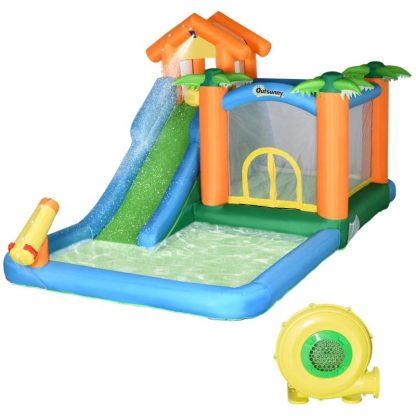 Inflatable Bounce Houses |  5-in-1 Inflatble Water Slide Kids Bounce House Summer Theme Jumping Castle Includes Slide Trampoline Pool Water Gun Inflatable Bounce Houses Inflatable Bounce Houses