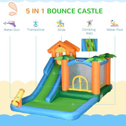 Inflatable Bounce Houses |  5-in-1 Inflatble Water Slide Kids Bounce House Summer Theme Jumping Castle Includes Slide Trampoline Pool Water Gun Inflatable Bounce Houses Inflatable Bounce Houses