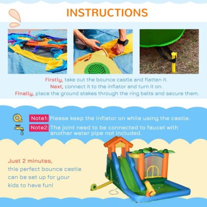 Inflatable Bounce Houses |  5-in-1 Inflatble Water Slide Kids Bounce House Summer Theme Jumping Castle Includes Slide Trampoline Pool Water Gun Inflatable Bounce Houses Inflatable Bounce Houses