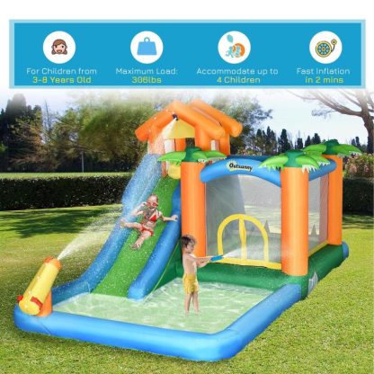 Inflatable Bounce Houses |  5-in-1 Inflatble Water Slide Kids Bounce House Summer Theme Jumping Castle Includes Slide Trampoline Pool Water Gun Inflatable Bounce Houses Inflatable Bounce Houses