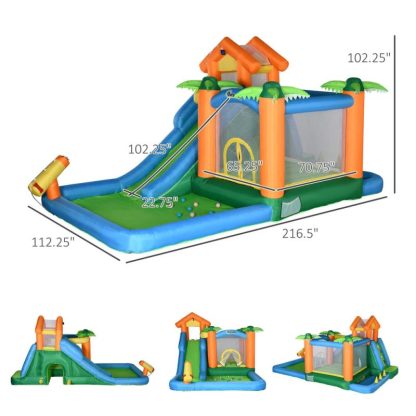 Inflatable Bounce Houses |  5-in-1 Inflatble Water Slide Kids Bounce House Summer Theme Jumping Castle Includes Slide Trampoline Pool Water Gun Inflatable Bounce Houses Inflatable Bounce Houses