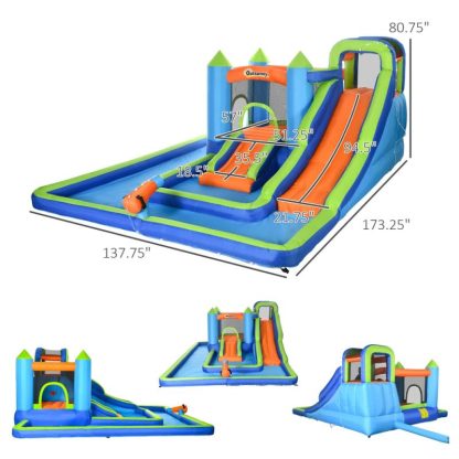 Inflatable Bounce Houses |  5 in-1 Kids Bounce House with Two Slides, Pool, Trampoline, Climbing Wall, Water Cannon Inflatable Bounce Houses Inflatable Bounce Houses