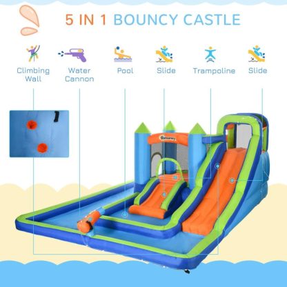 Inflatable Bounce Houses |  5 in-1 Kids Bounce House with Two Slides, Pool, Trampoline, Climbing Wall, Water Cannon Inflatable Bounce Houses Inflatable Bounce Houses