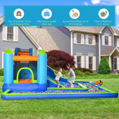 Inflatable Bounce Houses |  5 in-1 Kids Bounce House with Two Slides, Pool, Trampoline, Climbing Wall, Water Cannon Inflatable Bounce Houses Inflatable Bounce Houses