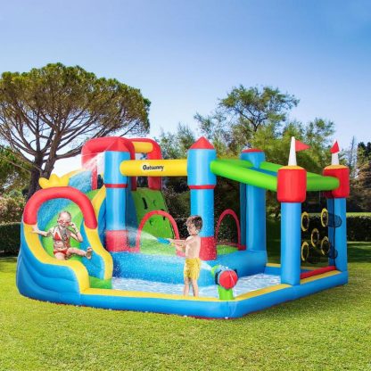 Inflatable Bounce Houses |  6-in-1 Inflatable Water Slide, Kids Castle Bounce House Includes Slide, Trampoline, Pool, Water Gun, Climbing Wall Inflatable Bounce Houses Inflatable Bounce Houses