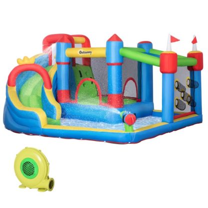 Inflatable Bounce Houses |  6-in-1 Inflatable Water Slide, Kids Castle Bounce House Includes Slide, Trampoline, Pool, Water Gun, Climbing Wall Inflatable Bounce Houses Inflatable Bounce Houses