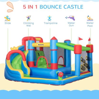 Inflatable Bounce Houses |  6-in-1 Inflatable Water Slide, Kids Castle Bounce House Includes Slide, Trampoline, Pool, Water Gun, Climbing Wall Inflatable Bounce Houses Inflatable Bounce Houses