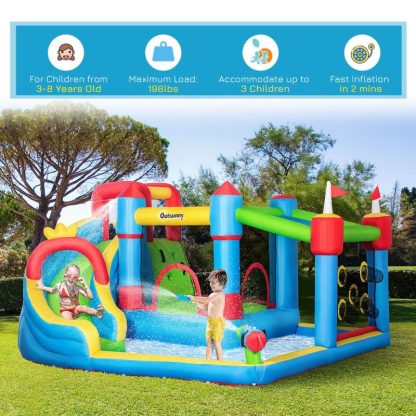 Inflatable Bounce Houses |  6-in-1 Inflatable Water Slide, Kids Castle Bounce House Includes Slide, Trampoline, Pool, Water Gun, Climbing Wall Inflatable Bounce Houses Inflatable Bounce Houses