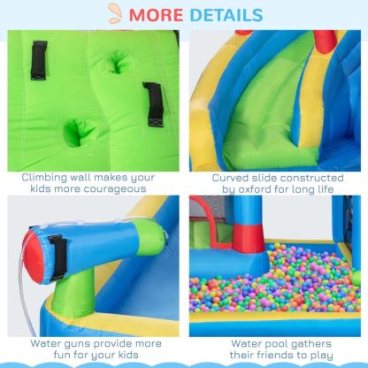 Inflatable Bounce Houses |  6-in-1 Inflatable Water Slide, Kids Castle Bounce House Includes Slide, Trampoline, Pool, Water Gun, Climbing Wall Inflatable Bounce Houses Inflatable Bounce Houses