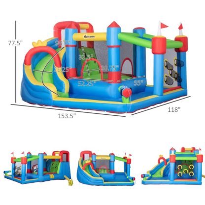 Inflatable Bounce Houses |  6-in-1 Inflatable Water Slide, Kids Castle Bounce House Includes Slide, Trampoline, Pool, Water Gun, Climbing Wall Inflatable Bounce Houses Inflatable Bounce Houses