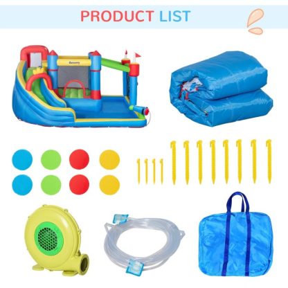 Inflatable Bounce Houses |  6-in-1 Inflatable Water Slide, Kids Castle Bounce House Includes Slide, Trampoline, Pool, Water Gun, Climbing Wall Inflatable Bounce Houses Inflatable Bounce Houses